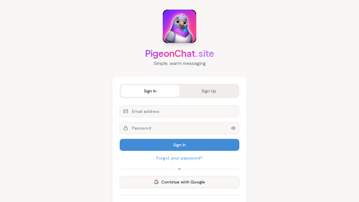 PigeonChat website screenshot
